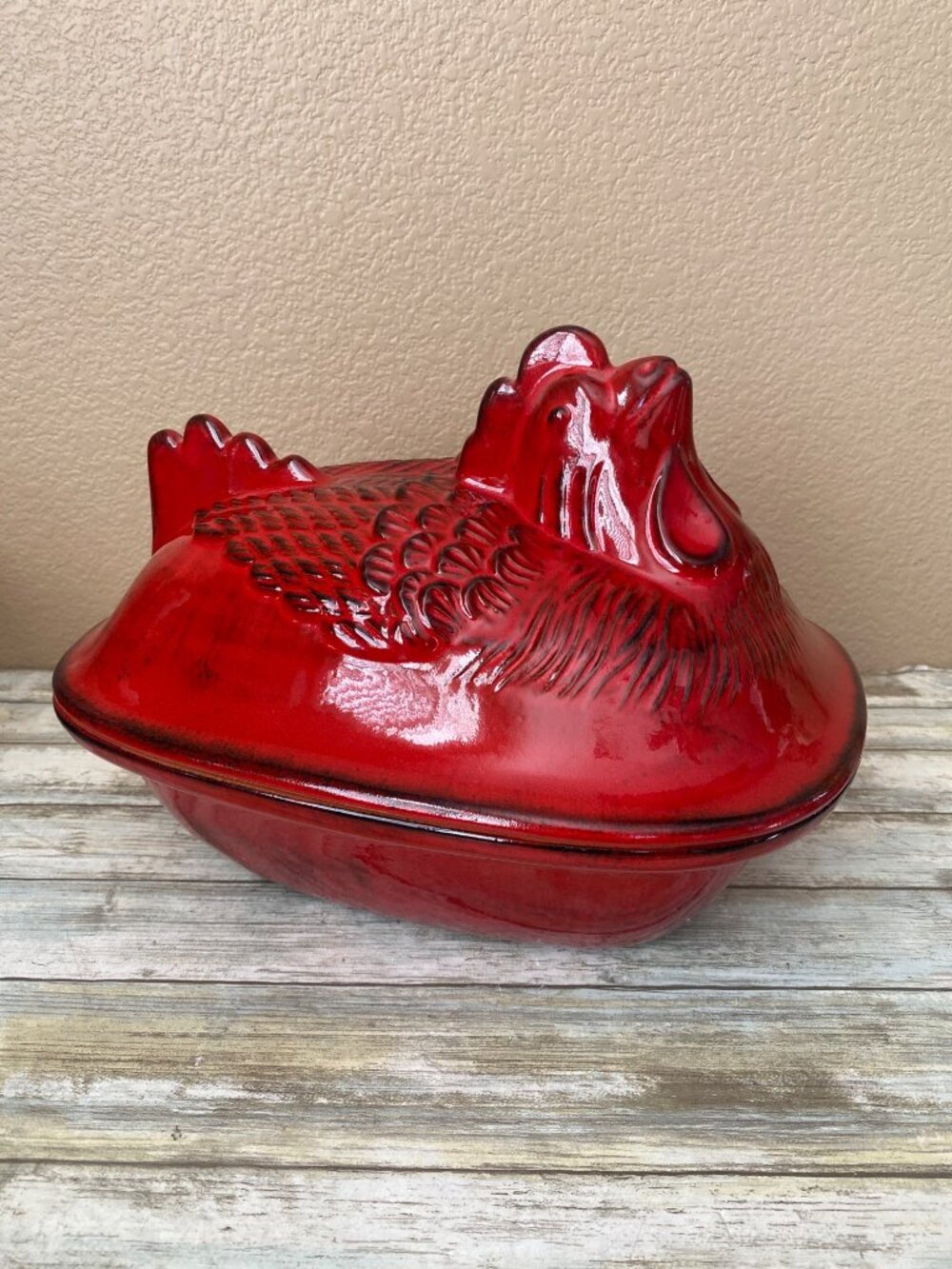 Tabularasa Ceramic Red Hen Roaster Casserole Pan Dish Vintage Italy – No Rack - Picture 2 of 10